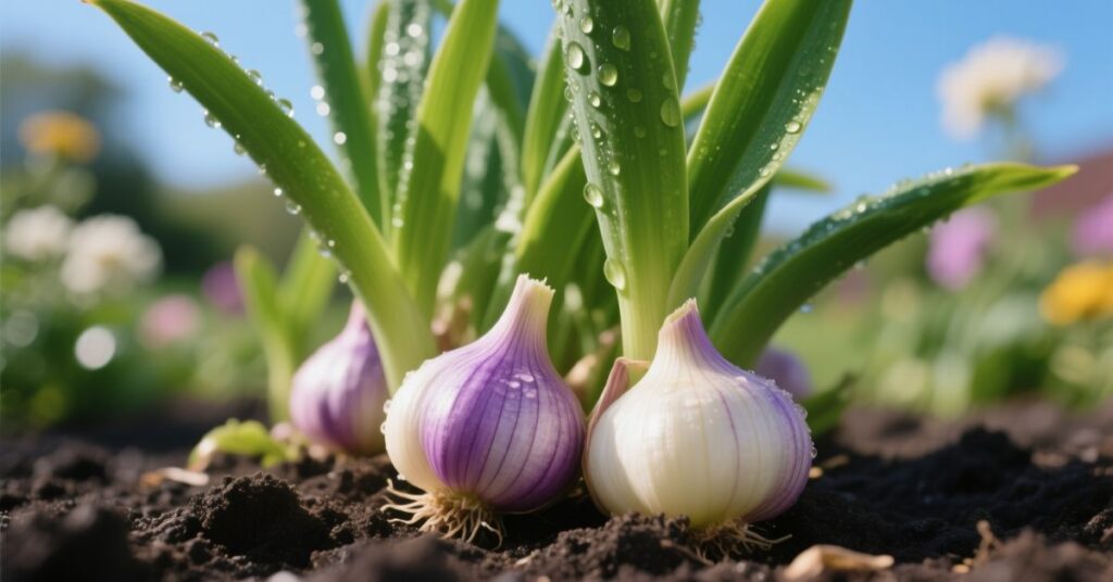 Flower on Garlic Plant 